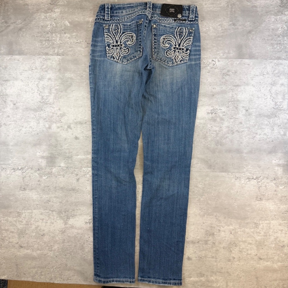 Miss‎ Me Skinny Jeans Womens 27 Medium Wash Fleur-de-lis Rhinestone JP5109SK-2